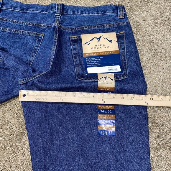 New Blue Mountain Mens Regular Fit Denim Jeans Size 34X32 Straight Leg, 5-pocket - Picture 12 of 12